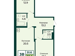 Продается 3-комнатная квартира ЖК ЭКО, дом 2, 80.32  м&sup2;, 9800000 рублей