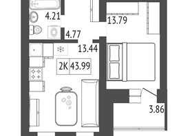 Продается 2-комнатная квартира ЖК Хвоя, 2 этап, дом 3, 43.99  м², 6000000 рублей