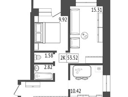 Продается 2-комнатная квартира 53.52  м², 5860440 рублей