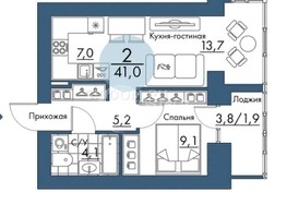 Продается 2-комнатная квартира ЖК Портовый, 1 очередь, 41  м², 6990000 рублей