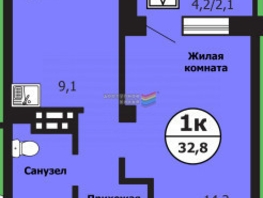 Продается 1-комнатная квартира ЖК Тихие Зори (КБС), дом 2, 32.9  м², 5190000 рублей