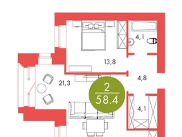 Продается 2-комнатная квартира ЖК Барбарис, 58.4  м², 10100000 рублей