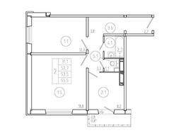 Продается 2-комнатная квартира ЖК Три слона, дом 2, 53.5  м², 6152000 рублей