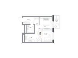 Продается 2-комнатная квартира ЖК Юдинский, дом 1.4, 41.12 м², 5222240 рублей