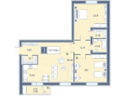 Продается 3-комнатная квартира ЖК Преображенский, дом 6, 107.48 м², 13542480 рублей