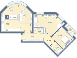 Продается 3-комнатная квартира ЖК Преображенский, дом 8, 107.69 м², 13515095 рублей