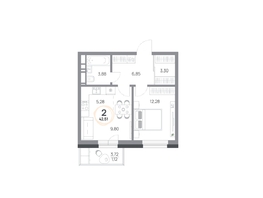Продается 2-комнатная квартира ЖК Юдинский, дом 1.4, 42.51 м², 5369013 рублей