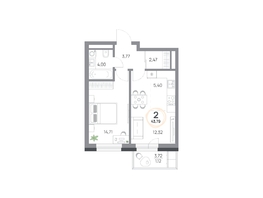 Продается 2-комнатная квартира ЖК Юдинский, дом 1.5, 43.79 м², 5438718 рублей