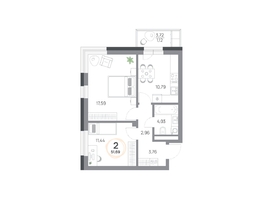 Продается 2-комнатная квартира ЖК Юдинский, дом 1.5, 51.69 м², 6414729 рублей
