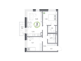 Продается 3-комнатная квартира ЖК Юдинский, дом 1.5, 63.74 м², 7718914 рублей