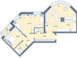 Продается 3-комнатная квартира ЖК Преображенский, дом 8, 107.68 м², 13830527 рублей