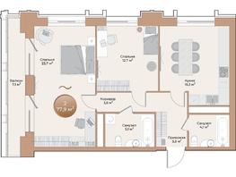 Продается 2-комнатная квартира ЖК Небо над Енисеем, корпус 3, 72.9  м², 10206000 рублей