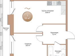 Продается 1-комнатная квартира ЖК Небо над Енисеем, корпус 4, 50.1 м², 10020000 рублей