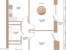 Продается 2-комнатная квартира ЖК Небо над Енисеем, 54.9 м²