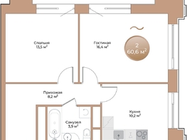 Продается 2-комнатная квартира ЖК Небо над Енисеем, 54.7  м²