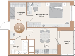 Продается 1-комнатная квартира ЖК Небо над Енисеем, 43  м²