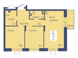 Продается 2-комнатная квартира ЖК Univers (Универс), 3 квартал, 69.4 м², 9924200 рублей