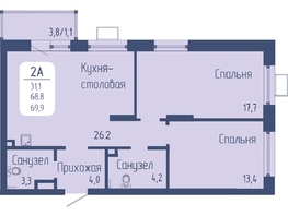 Продается 2-комнатная квартира ЖК Univers (Универс), 3 квартал, 69.9 м², 10240350 рублей