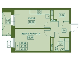 Продается 1-комнатная квартира ЖК Univers (Универс), 4 квартал, 43.07 м², 7235760 рублей