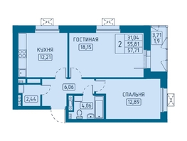 Продается 2-комнатная квартира ЖК Univers (Универс), 5 квартал, 57.71 м², 9233600 рублей