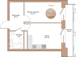 Продается 1-комнатная квартира ЖК Небо над Енисеем, 39.4 м², 8155800 рублей