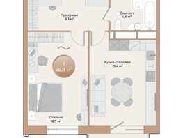 Продается 1-комнатная квартира ЖК Небо над Енисеем, 52.4 м², 9065200 рублей