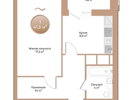 Продается 1-комнатная квартира ЖК Небо над Енисеем, 41.3  м², 6731900 рублей