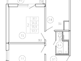 Продается 2-комнатная квартира ЖК Три слона, дом 3, 55.9 м², 6149000 рублей