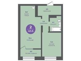 Продается 2-комнатная квартира ЖК Прогресс-квартал Перемены, дом 1, 45.6 м², 6292800 рублей