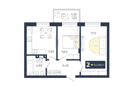 Продается 2-комнатная квартира ЖК Живём, Квартал 6.1, дом 1, 50.98 м², 5617996 рублей