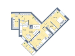 Продается 3-комнатная квартира ЖК Преображенский, дом 6, 82.27 м², 11929150 рублей