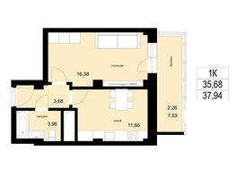 Продается 1-комнатная квартира ЖК ЛЕТО, дом 2, 38.29  м², 4136000 рублей