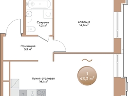 Продается 1-комнатная квартира ЖК Небо над Енисеем, 43.3 м², 6928000 рублей