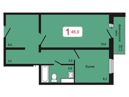 Продается 1-комнатная квартира ЖК КБС. Берег, дом 5 строение 3, 45  м², 6235000 рублей