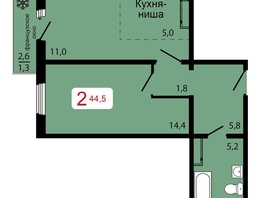 Продается 2-комнатная квартира ЖК КБС. Классика, дом 1, 44.5  м², 6150000 рублей