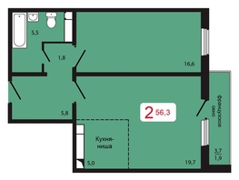 Продается 2-комнатная квартира ЖК КБС. Берег, дом 5 строение 2, 56.3 м², 7287500 рублей