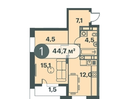 Продается 1-комнатная квартира ЖК Три Клёна, дом 1, 44.7  м², 7017900 рублей