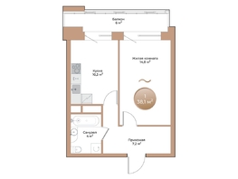 Продается 1-комнатная квартира ЖК Небо над Енисеем, 38.1 м², 6743700 рублей