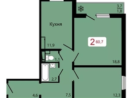 Продается 2-комнатная квартира ЖК КБС. Классика, дом 3, 60.7 м², 7350000 рублей
