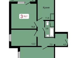 Продается 3-комнатная квартира ЖК КБС. Классика, дом 3, 76.7 м², 9150000 рублей