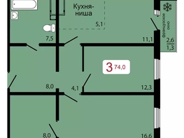 Продается 3-комнатная квартира ЖК КБС. Классика, дом 3, 74 м², 8400000 рублей
