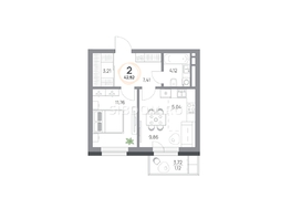 Продается 2-комнатная квартира ЖК Юдинский, дом 1.2, 42.52  м², 5400000 рублей