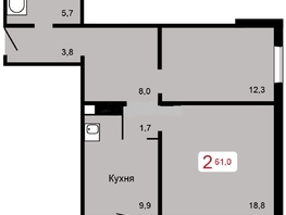 Продается 1-комнатная квартира ЖК Мичурино, дом 2 стр 5, 61  м&sup2;, 6300000 рублей