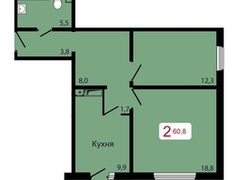 Продается 2-комнатная квартира ЖК КБС. Берег, дом 7 строение 6, 60.8  м&sup2;, 8208000 рублей