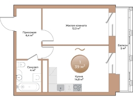 Продается 1-комнатная квартира ЖК Небо над Енисеем, 39  м&sup2;, 8697000 рублей