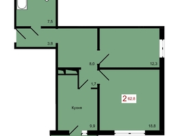 Продается 2-комнатная квартира ЖК КБС. Берег, дом 7 строение 1, 62.8  м&sup2;, 8900000 рублей