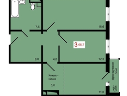 Продается 3-комнатная квартира ЖК КБС. Берег, дом 7 строение 1, 65.7  м&sup2;, 9250000 рублей