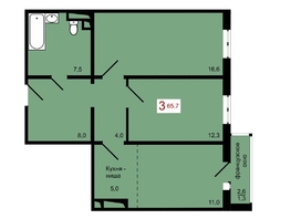 Продается 3-комнатная квартира ЖК КБС. Берег, дом 7 строение 1, 65.7  м&sup2;, 9600000 рублей