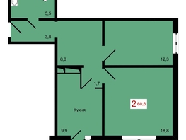 Продается 2-комнатная квартира ЖК КБС. Берег, дом 7 строение 2, 60.8  м&sup2;, 8750000 рублей