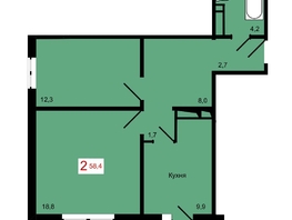 Продается 2-комнатная квартира ЖК КБС. Берег, дом 7 строение 2, 58.4  м&sup2;, 8385000 рублей